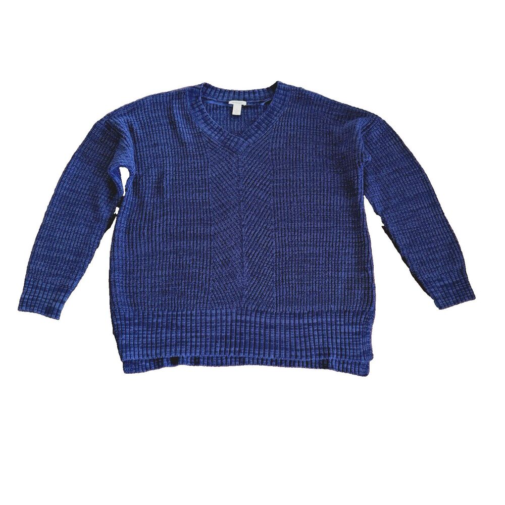 Westbound Women's Sz M Knit V-neck Blue Sweater Cozy Heathered Oversized